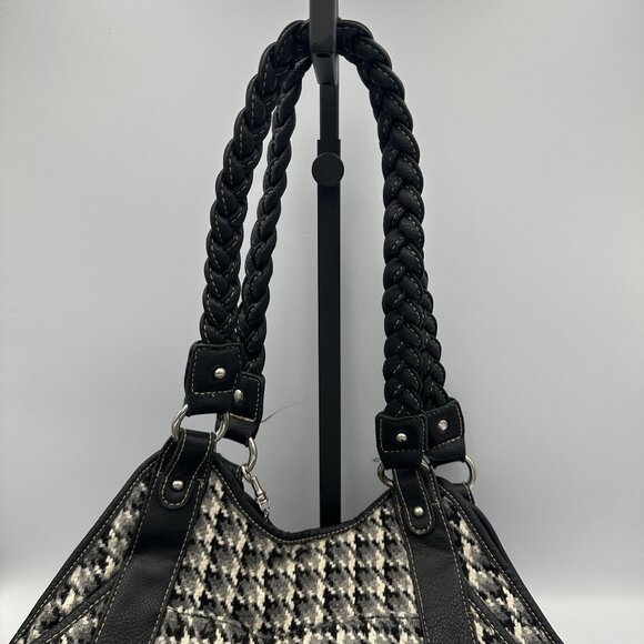 Rosetti Black & White Houndstooth Shoulder Bag With Braided Handles - Picture 10 of 10